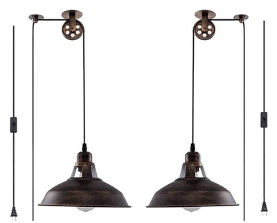 Lámpara Colgante Enchufable Polea Industrial Lámpara Colgante E26 Vintage Lámpara Colgante... Foto 1 de 4