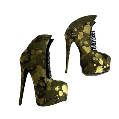 London Trash Crime Camo Platform Boots 7” Stiletto Heel Size 6.5 - Image 1 of 4