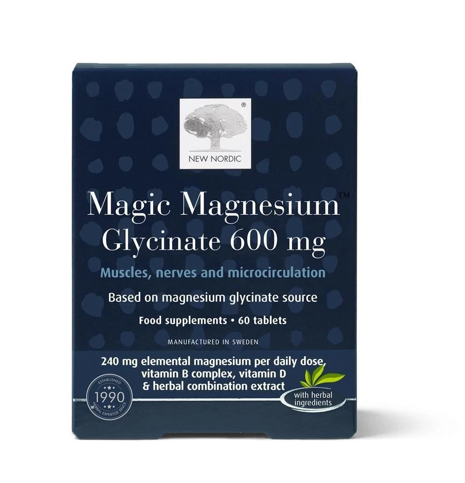 Nuevo Nordic Magic Glicinato de Magnesio 600mg 60 Comprimidos - Paquete de 2 Foto 1 de 1