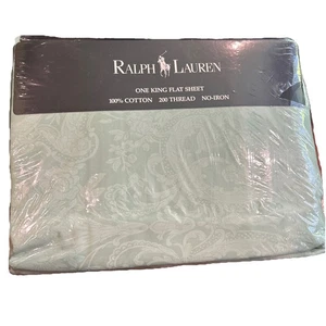 VINTAGE New Ralph Lauren AVERY GREEN Floral Flat Sheet King New Old Stock - Picture 1 of 5