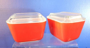 Vintage Pyrex Primär Rot Kühlschrank Geschirr 2er Set mit Deckel Nr. 501-B - Bild 1 von 10