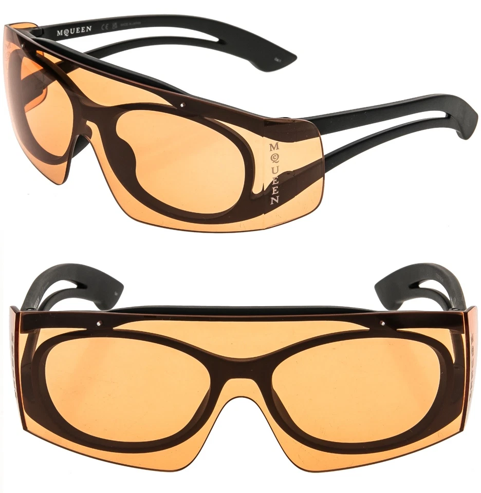 ALEXANDER MCQUEEN AM0489S 0489 Black Orange Mask Fashion Sunglass 003 Authentic - Image 1 of 4