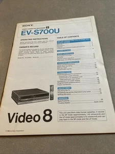 Original 1985 Sony EV-S700U Video 8 VCR Owner / Operation Manual - Picture 1 of 6