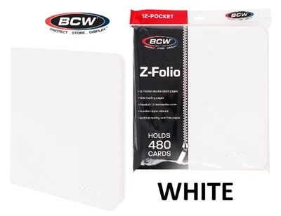BCW - (NUEVO) Álbum de 12 Bolsillos Z-Folio - Cremallera LX Funda de Cuero sintético - Blanco Foto 1 de 4