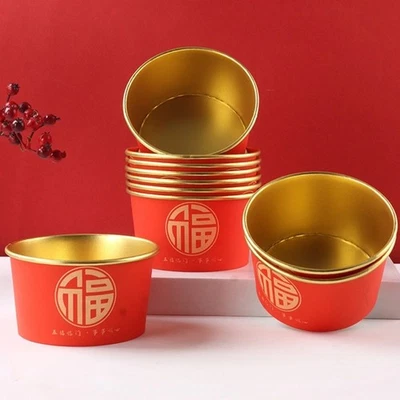 20pcs Lucky Fu Words Disposable Paper Bowls Red Snack Bowls  Housewarming Party - Image 1 of 4
