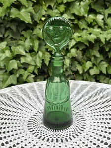 VTG MCM 9.5in Kosta Boda Erik Hoglund GREEN GLASS Person Face DECANTER BOTTLE - Picture 1 of 6