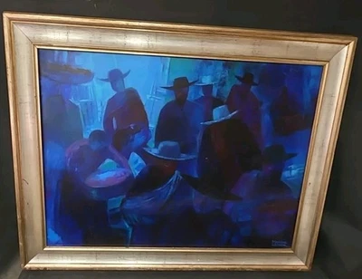 tableau scène de marché amérique du sud signé Martha Léonor XXème - Photo 1/4