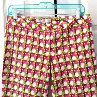 Pantalón Trina Turk Talla 4 Lulu Recortado Acampanado Mod Patrón Enrejado Rosa Verde Marrón Foto 1 de 4
