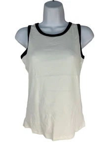 Darong Womens Tank Top Medium White & Black Contrast Trim Sleeveless - Picture 1 of 12