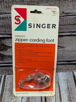 Singer Hinged Zipper Cording Foot New Old Stock # 161166 Sewing Machine Part - Image 1 of 4