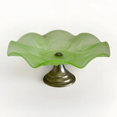 Vintage Art Deco 1934 Green Uranium Vaseline Glass Jobling Fircone Cake Stand - image 1 of 4