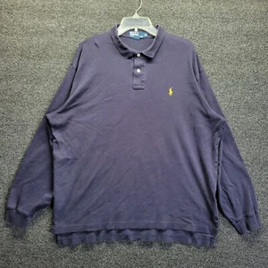 Vintage Polo Ralph Lauren Navy Yellow Pony Long Sleeve Polo Shirt Sz XL Golf - Picture 1 of 8