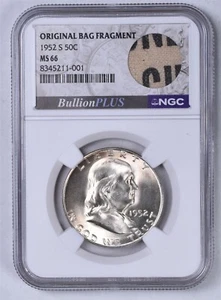 1952-S Franklin Silver Half Dollar - NGC MS66 Bullion Plus Bag Label INK SWATCH - Picture 1 of 3