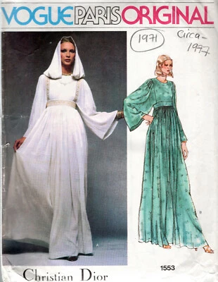 1977 Vintage VOGUE Sewing Pattern B36" Evening DRESS (1971) Christian Dior 1553 - Image 1 of 2