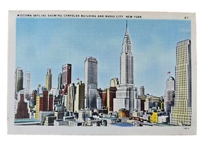 Midtown Skyline mostrando edificio Chrysler y radio ciudad postal de Nueva York 1949 - Imagen 1 de 11