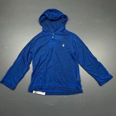 Volcom Boys Hooded Henley Shirt Size 5 Blue Long Sleeve Waffle Knit Sweatshirt - Image 1 of 4