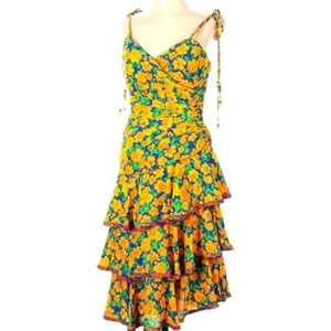 MARLA D. Asymmetrisches Midikleid Vintage Retro Blumenmuster Rüschen Größe 4 - Bild 1 von 6