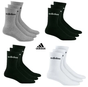 ADIDAS MENS WOMANS SOCKS 3 PAIRS HALF CUSHIONED GYM SPORTS CREW SOCK - Picture 1 of 4