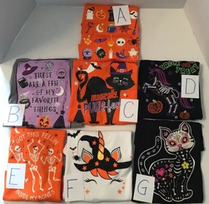 CHOOSE Design Girls XS S M L XL XXL Halloween Shirt Skeleton Unicorn Witch Cat - Picture 1 of 23