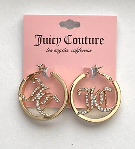 Juicy Couture Pave Logo Hoop Gold tone Fashion Earrings - Picture 1 of 8