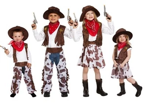 Kids COWBOY COWGIRL COSTUME Girls Childrens Boys Fancy Dress Party Book Week UK - Picture 1 of 12