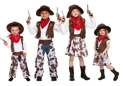 Kids COWBOY COWGIRL COSTUME Girls Childrens Boys Fancy Dress Party Book Week UK - Image 1 of 4
