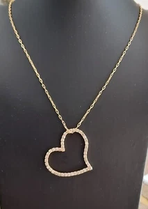 Vintage 2001 Avon Goldtone Rhinestone Open Heart 36 inch Necklace - Picture 1 of 8