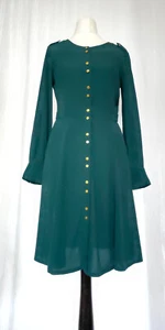 New BODEN Dark Emerald Green Brass Button Detail Knee Flared Dress, Pockets.UK6P - Picture 1 of 14