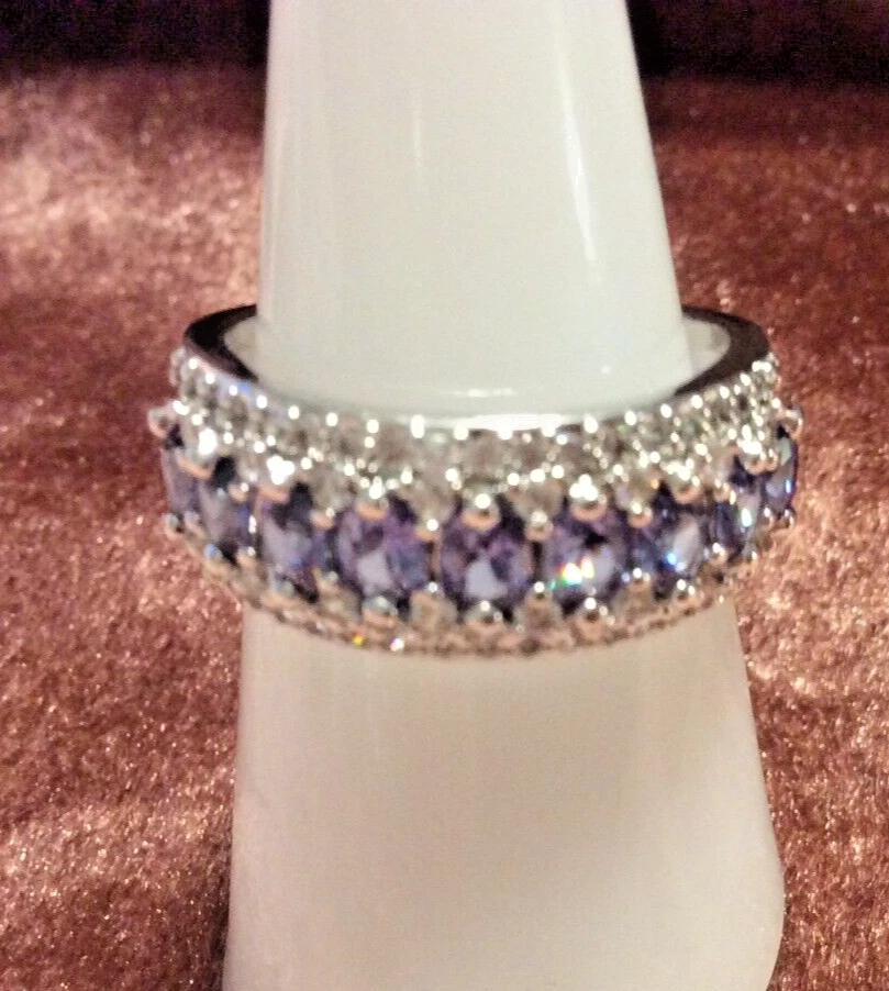 Bomb Party Off the Clock  Sapphire Cubic Zirconia Rhodium Ring SZ 8 6420 - Bild 1 von 1