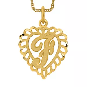10K Solid Yellow Gold Letter F Initial Necklace - Picture 1 of 12