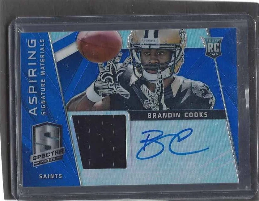 BRANDIN COOKS 2014 PANINI SPECTRA ASPIRING BLUE PRIZM JERSEY ON CARD AUTO RC /15 - Image 1 of 1