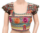 Sushila Vintage Readymade Sari Blouse Multi-Color Patch Work Silk Top Size 36