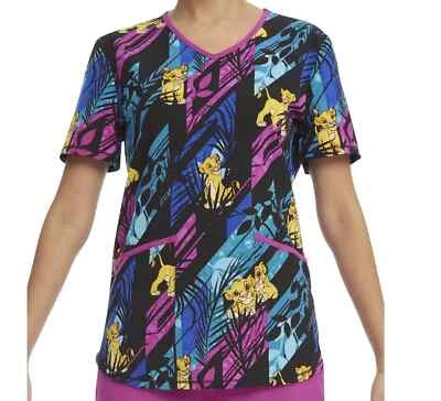 Scrubstar Women's Disney Lion King Black V-Neck Print Scrub Top NWT! Free Ship!  - Image 1 of 4