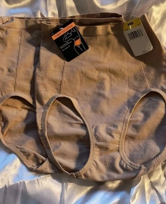 Hanes Underwear Womens MED Beige High Waist Brief Tummy Solutions Shapewear 2 PC - Изображение 1 из 4
