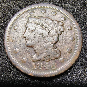 1846 Braided Hair Large Cent - Small Date -  F-VF Details - Surv. Pop.- 3,000 - Picture 1 of 17
