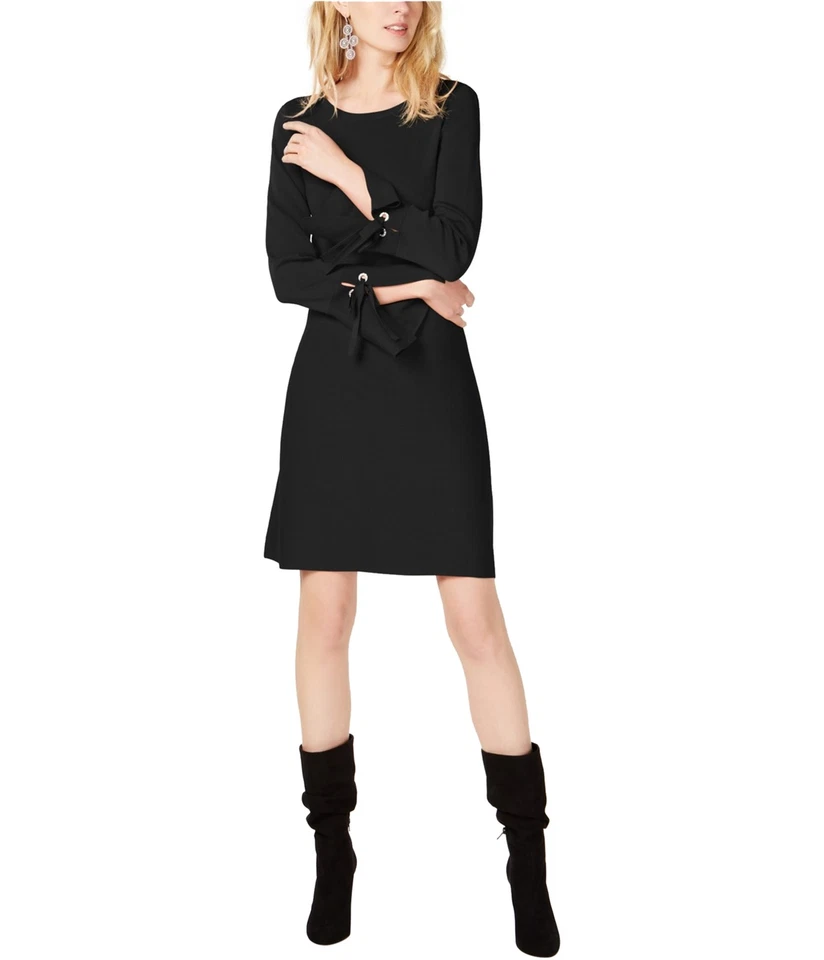 I.N.C Womens Grommet Sweater Dress, black, L - Image 1 of 2