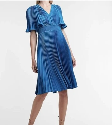 EXPRESS Midi 连衣裙大号打褶鸡尾酒礼服派对假日职业休闲 — 第 1/4 张图片