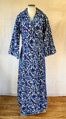 Vintage 1960s Floral Tapestry Maxi Coat Blue Ivory M L 42 Bust - Image 1 of 4