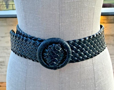 Vintage Braided Wide Statement Cinch Belt Black Faux Leather Boho Chic Retro 80s - Image 1 of 4
