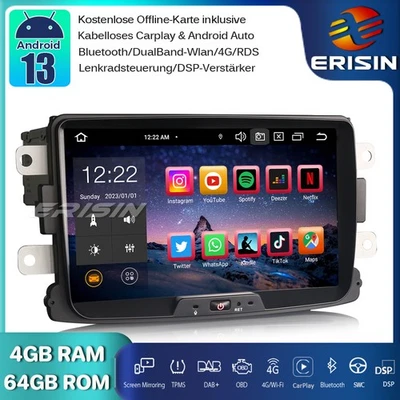 64GB Android 14 Autoradio GPS DAB+ Wifi Renault Dacia Duster Logan Dokker Lodgy - Bild 1 von 4