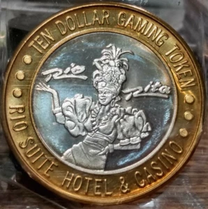 $10 GAMING TOKEN RIO CASINO LIMITED EDITION .6 OUNCE .999 SILVER CENTER DMPL - Picture 1 of 8