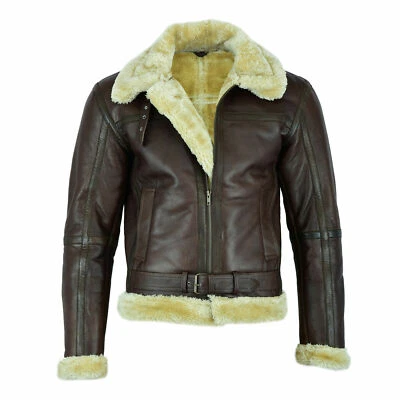 Men RAF Aviator B3 Air Force Pilot Flying Fur Brown Bomber Sheep Leather Jacket - Image 1 of 4