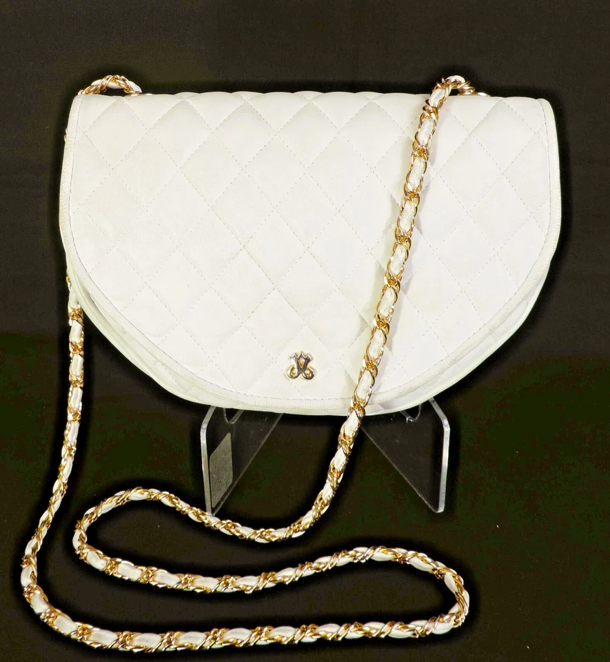 Bolso Bandolera JAY HERBERT New York Cuero Blanco Cremoso Acolchado Correa de Cadena Foto 1 de 4