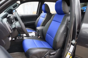 TOYOTA TACOMA SPORT TRD 09-15 BLACK/BLUE VINYL CUSTOM MADE FRONT SEAT COVERS - Picture 1 of 4