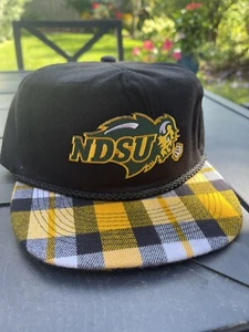 Vtg 90s North Dakota State University Black Flannel Snapback Hat Cap Bison - Picture 1 of 8