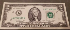 1973, 26th, Oct- L 19732610 B BIRTHDAY Note $2 Bill Uncircurlated -Series 2017 A - Picture 1 of 3