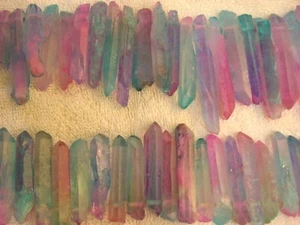 Tri color titanium aura quartz crystals bigger 1-3" drilled 12 pieces - Picture 1 of 3