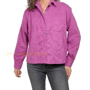 CHICOS DESIGN Size XL 3 Women Purple Floral Embroidered Shirt Jacket Faux Suede - Picture 1 of 10