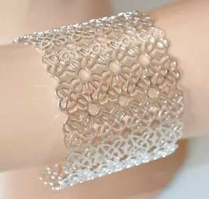 Bracciale donna argento rigido alto ragazza a schiava filigrana traforato UX110 - Foto 1 di 3
