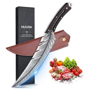 Huusk Japan Knife, Sharp Feather Knife Hand Forged Viking Knife High Carbon S...